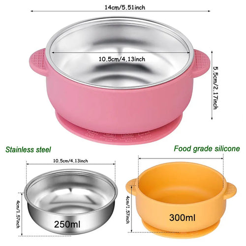 2-in-1 Silicone Baby Suction Bowl With Stainless Steel Bowl